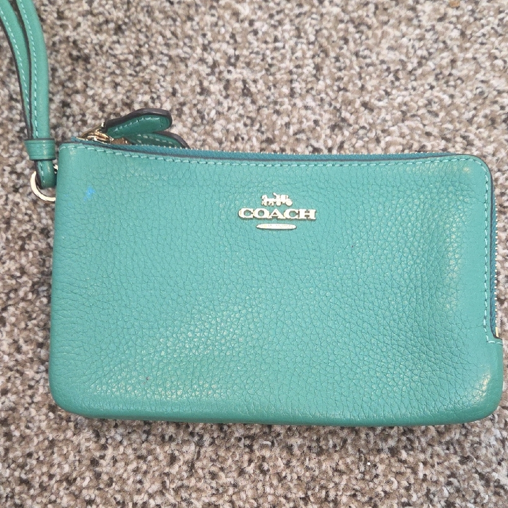 Coach Teal Leather Wristlet